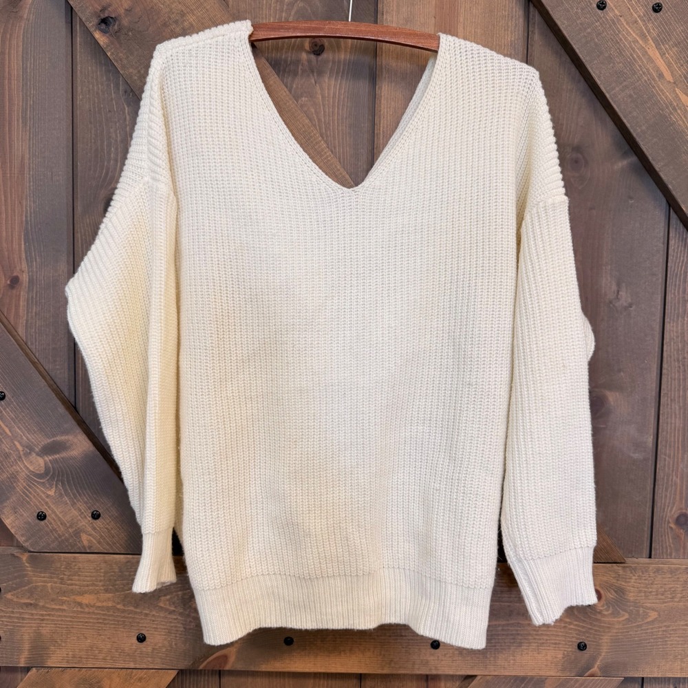 Unbranded Sweater Women One Size Cream Good Twist Back Reversible Shaker Knit